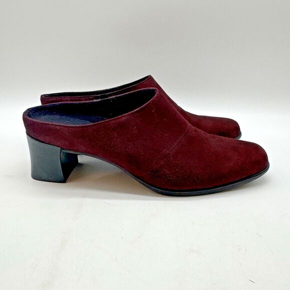 Munro Shoes - Munro American Margo Burgundy Suede Heeled Mules Women's 8N Slip On Comfort Shoe